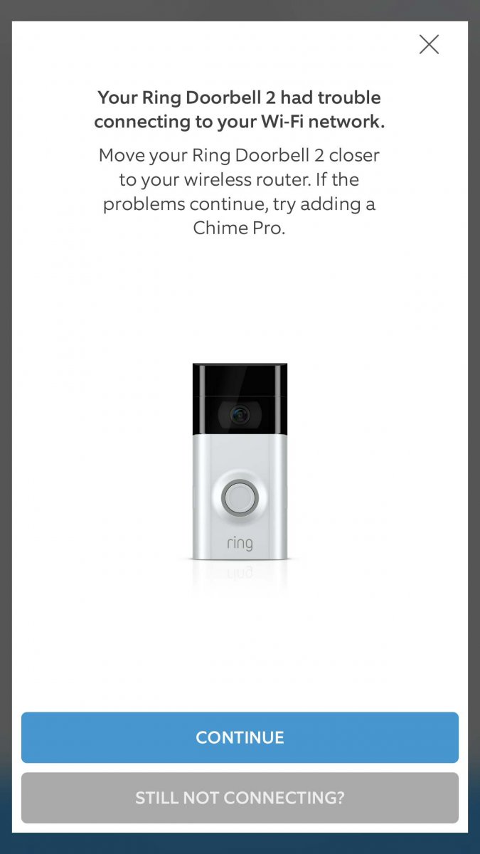 ring doorbell 2 will not connect to wifi